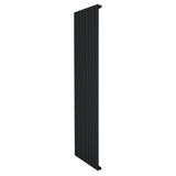 Sleek black flat single column radiator, measuring 1800 x 560mm, featuring a smooth finish and modern vertical design for efficient heating