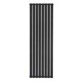 Sleek black flat single column radiator, 1800 x 560mm, featuring vertical lines and a smooth matte finish, ideal for modern spaces