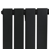 Sleek black flat single column radiator with a matte finish, measuring 1800 x 560mm, showcasing a modern design and sturdy construction
