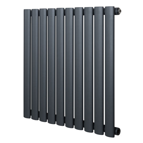 Anthracite grey oval single column radiator, 600 x 600mm, featuring smooth, rounded tubes for efficient heating and modern design