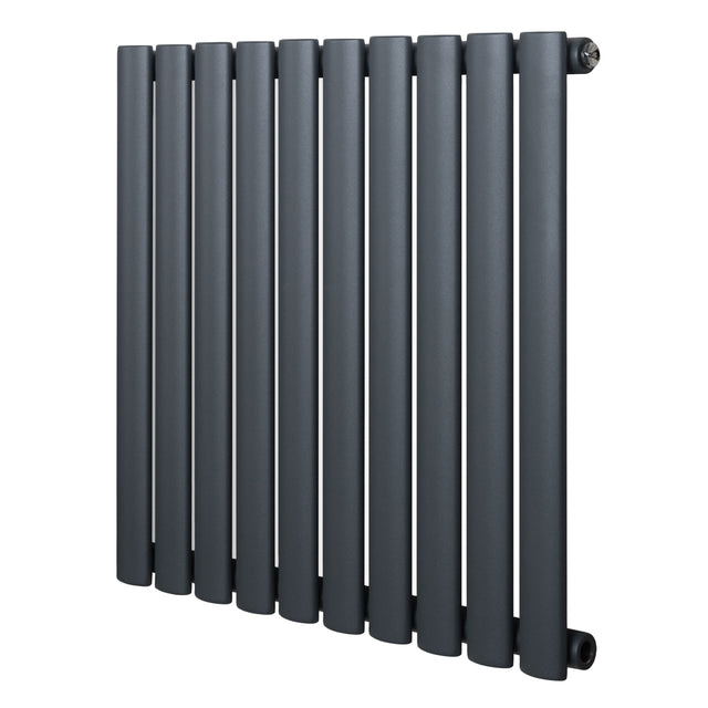 Anthracite grey oval single column radiator, 600 x 600mm, featuring smooth, rounded tubes for efficient heating and modern design