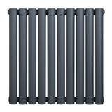 Anthracite grey oval single column radiator, 600 x 600mm, featuring a sleek, modern design with smooth, rounded edges and a matte finish
