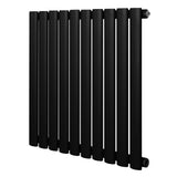 Sleek black oval single column radiator with a modern design, featuring smooth, rounded edges and a matte finish, measuring 600 x 600mm