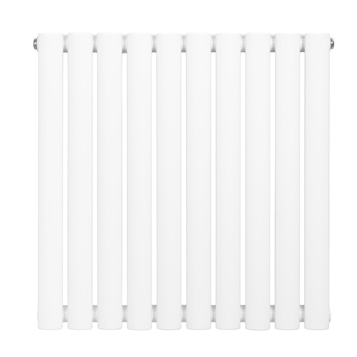 Sleek white oval single column radiator with a smooth finish, featuring evenly spaced vertical panels for efficient heating