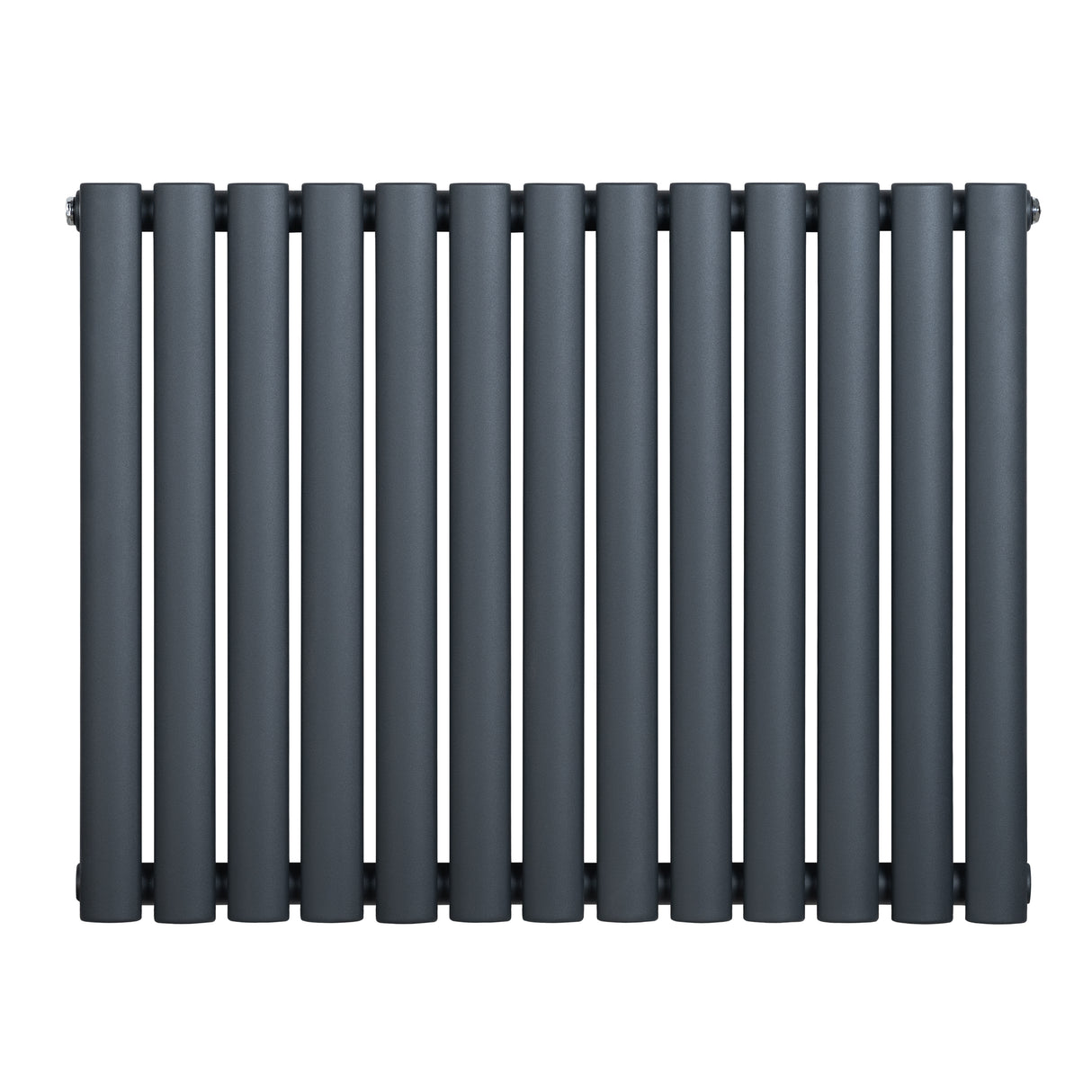 Anthracite grey oval single column radiator with a sleek, modern design, featuring smooth, rounded edges and a matte finish