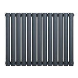 Anthracite grey oval single column radiator with a sleek, modern design, featuring smooth, rounded edges and a matte finish