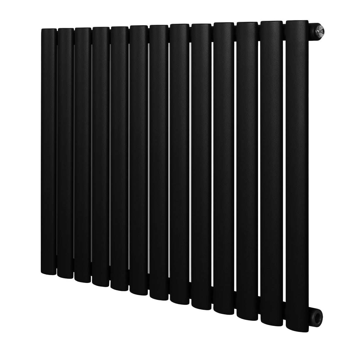 Sleek black oval single column radiator with a modern design, featuring smooth, rounded tubes and a matte finish, measuring 600 x 780mm