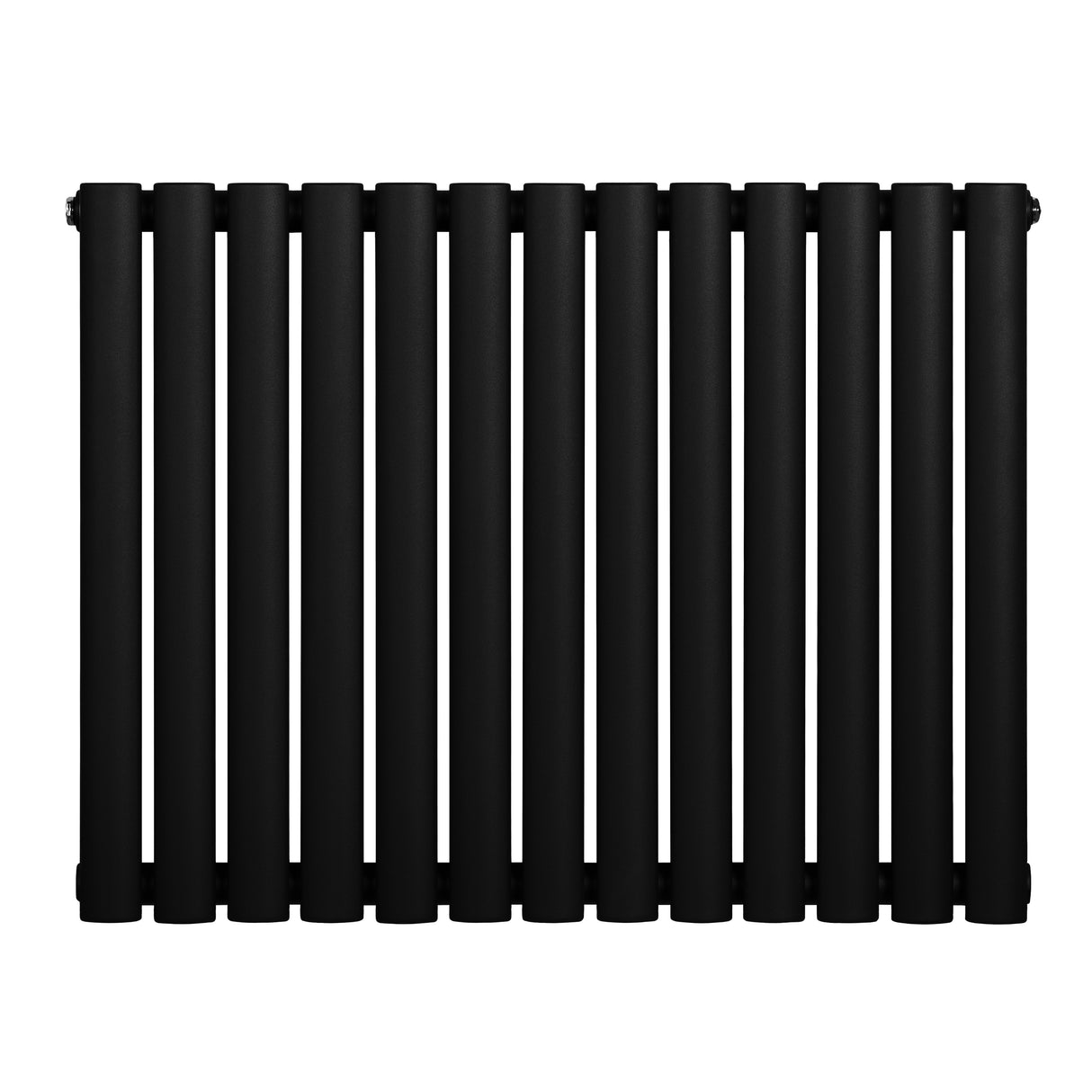 Sleek black oval single column radiator, 600 x 780mm, featuring smooth, matte finish and elongated vertical bars for modern decor