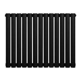 Sleek black oval single column radiator, 600 x 780mm, featuring smooth, matte finish and elongated vertical bars for modern decor
