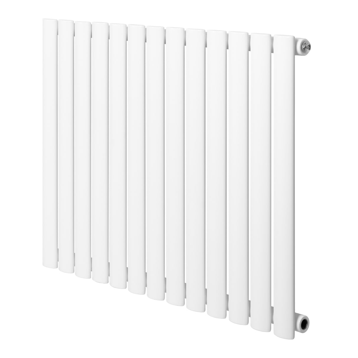 Sleek white oval single column radiator with a modern design, measuring 600 x 780mm, featuring smooth, flat panels and rounded edges