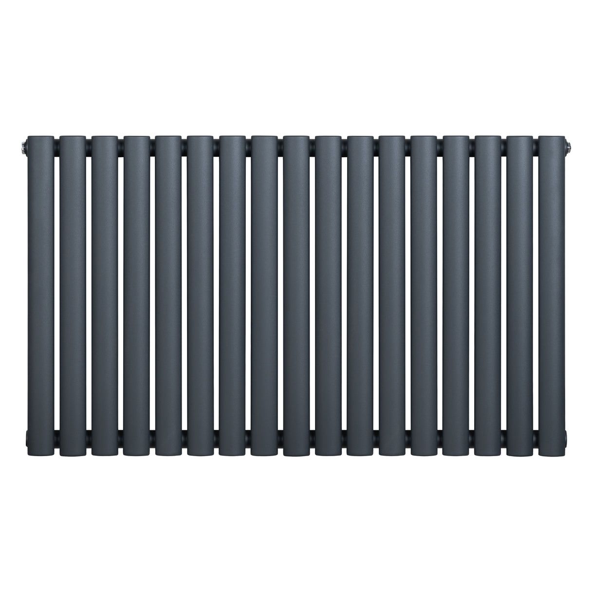 Oval single column radiator in anthracite grey, featuring a sleek, modern design with smooth, rounded edges and a matte finish