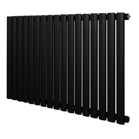 Sleek black oval single column radiator, 600 x 1020mm, featuring smooth, rounded tubes for efficient heating and modern style