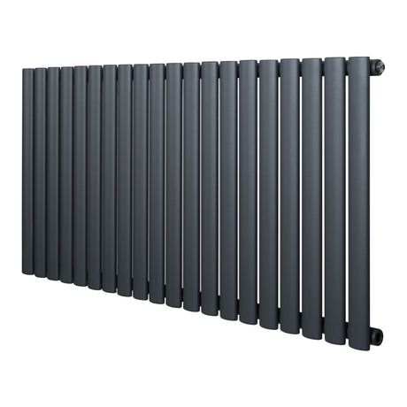 Sleek anthracite grey oval single column radiator, 600 x 1200mm, featuring a modern design with smooth, rounded bars and a matte finish