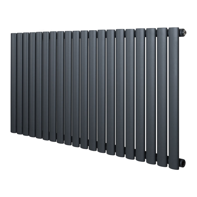 Sleek anthracite grey oval single column radiator, 600 x 1200mm, featuring a modern design with smooth, rounded bars and a matte finish