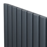 Anthracite grey oval single column radiator with a sleek, modern design, featuring smooth, rounded edges and a textured finish