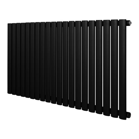 Sleek black oval single column radiator, 600 x 1200mm, featuring smooth, matte finish and modern design, ideal for stylish heating solutions