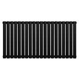 Sleek black oval single column radiator, 600 x 1200mm, featuring a smooth, matte finish and elongated vertical tubes for efficient heating