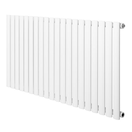 Sleek white oval single column radiator, 600 x 1200mm, featuring smooth, glossy finish and elongated vertical panels for modern decor