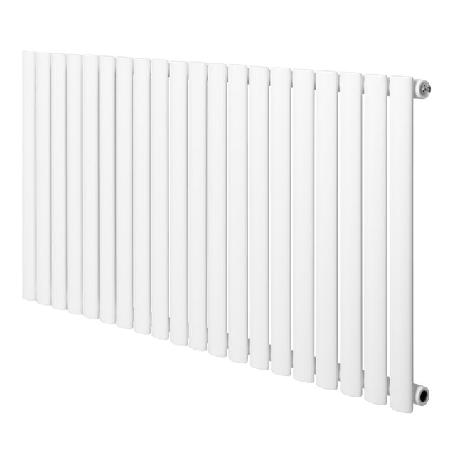 Sleek white oval single column radiator, 600 x 1200mm, featuring smooth, glossy finish and elongated vertical panels for modern decor
