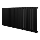 Sleek black oval single column radiator, 600 x 1440mm, featuring smooth, matte finish and elongated vertical bars for modern decor