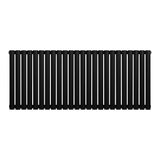 Sleek black oval single column radiator measuring 600 x 1440mm, featuring a smooth, modern design with vertical bars