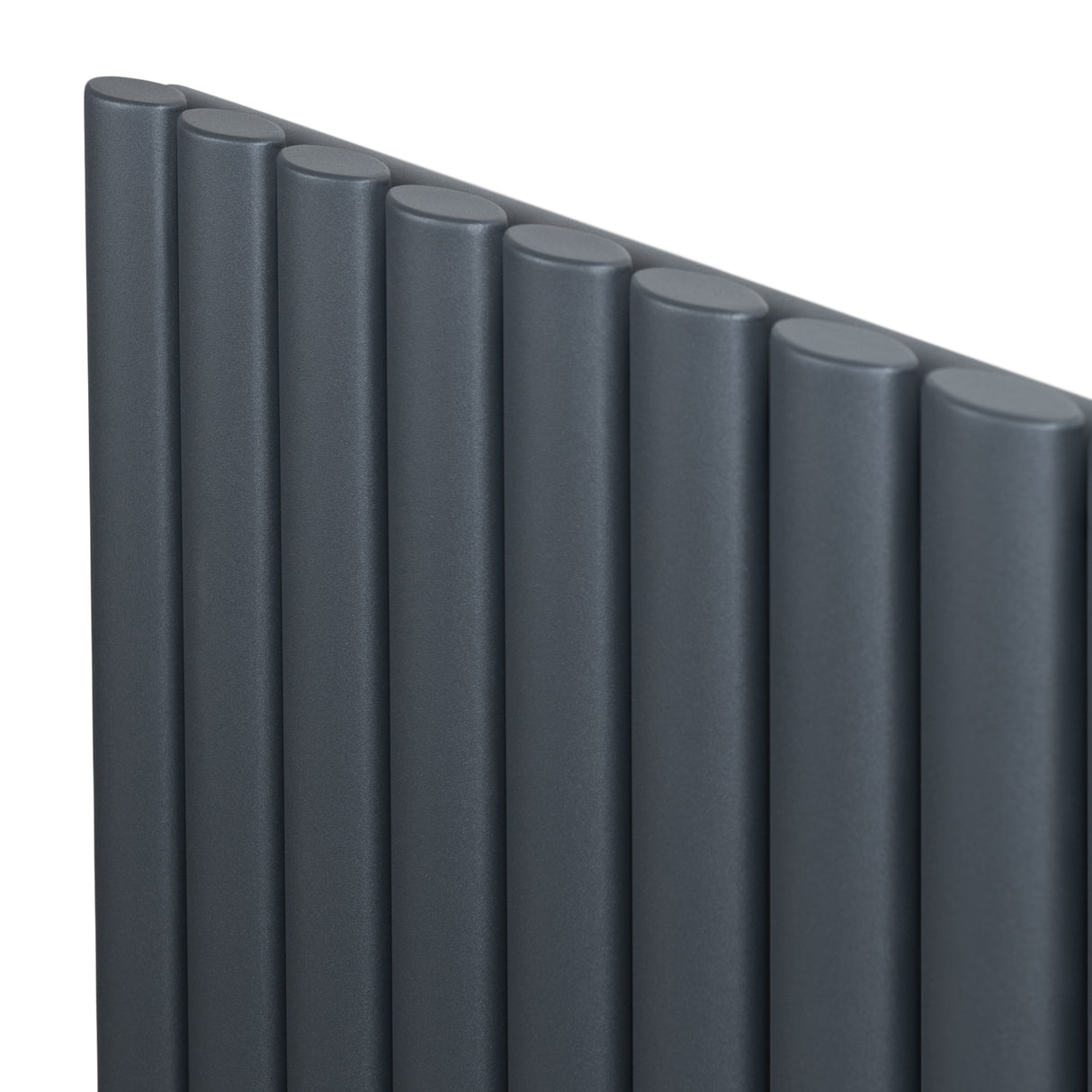 Anthracite grey oval single column radiator with a sleek, modern design featuring smooth, rounded edges and a matte finish