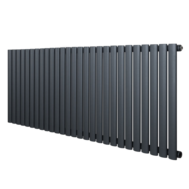 Sleek anthracite grey oval single column radiator, 600 x 1620mm, featuring a modern design with smooth, matte finish and elongated shape