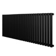 Sleek black oval single column radiator, 600 x 1620mm, featuring a modern design with smooth, matte finish and vertical bars