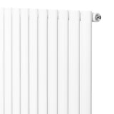 Sleek white oval single column radiator with smooth, glossy finish, measuring 600 x 1620mm, ideal for modern interiors