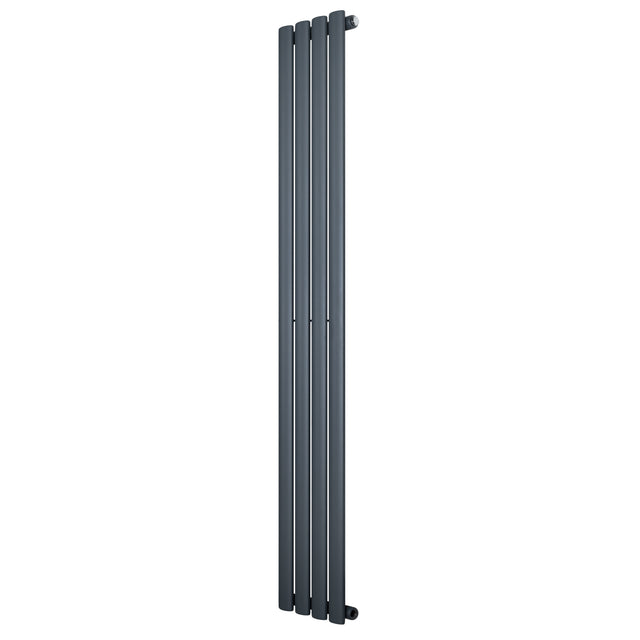 Sleek anthracite grey oval single column radiator, 1600 x 240mm, featuring a modern design with smooth, vertical lines and a matte finish