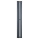 Sleek anthracite grey oval single column radiator, measuring 1600 x 240mm, featuring a modern, minimalist design and smooth finish