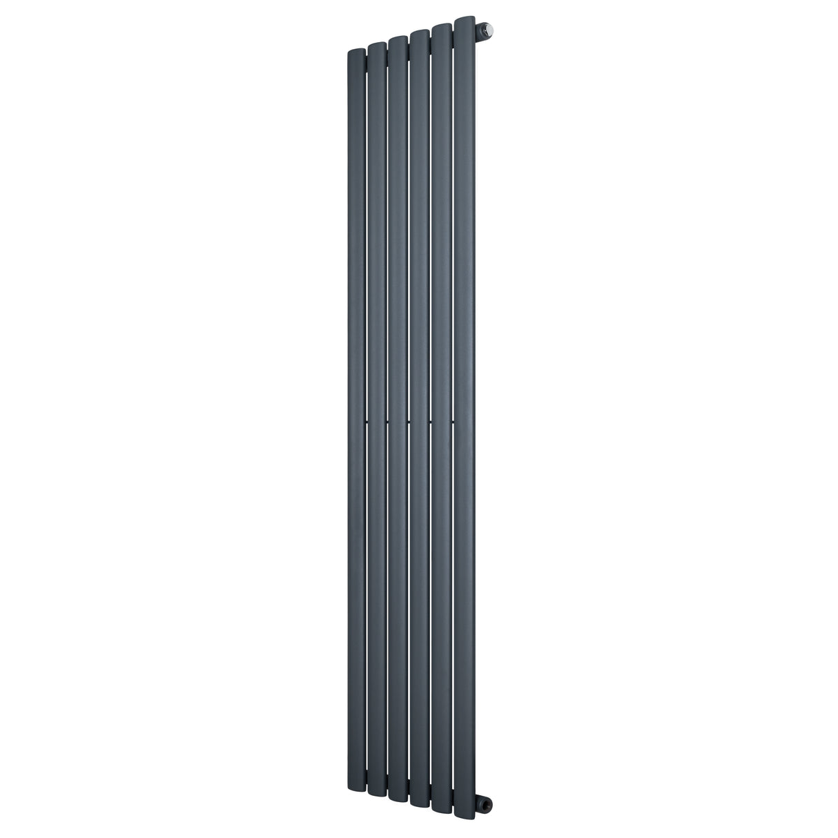 Sleek anthracite grey oval single column radiator, 1600 x 360mm, featuring a modern design with smooth, vertical lines and a matte finish