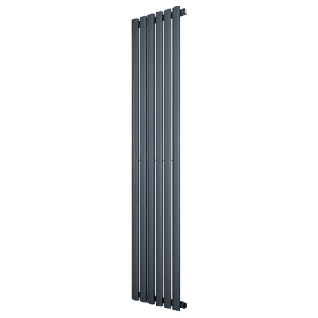 Sleek anthracite grey oval single column radiator, 1600 x 360mm, featuring a modern design with smooth, vertical lines and a matte finish