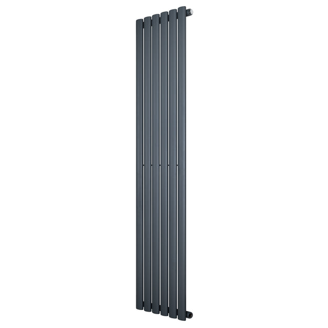 Sleek anthracite grey oval single column radiator, 1600 x 360mm, featuring a modern design with smooth, vertical lines and a matte finish
