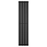 Sleek black oval single column radiator, 1600 x 360mm, featuring smooth, modern lines and a minimalist design for efficient heating