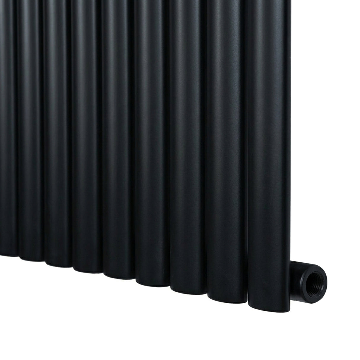 Sleek black oval single column radiator, 1600 x 360mm, featuring smooth, matte finish and modern design for efficient heating