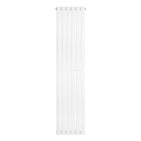 Sleek white oval single column radiator, 1600 x 360mm, featuring smooth, glossy finish and vertical design for modern interiors