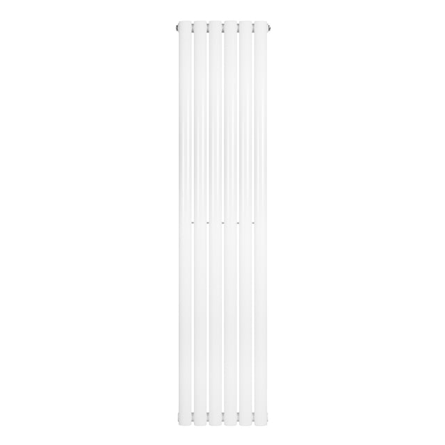 Sleek white oval single column radiator, 1600 x 360mm, featuring smooth, glossy finish and vertical design for modern interiors