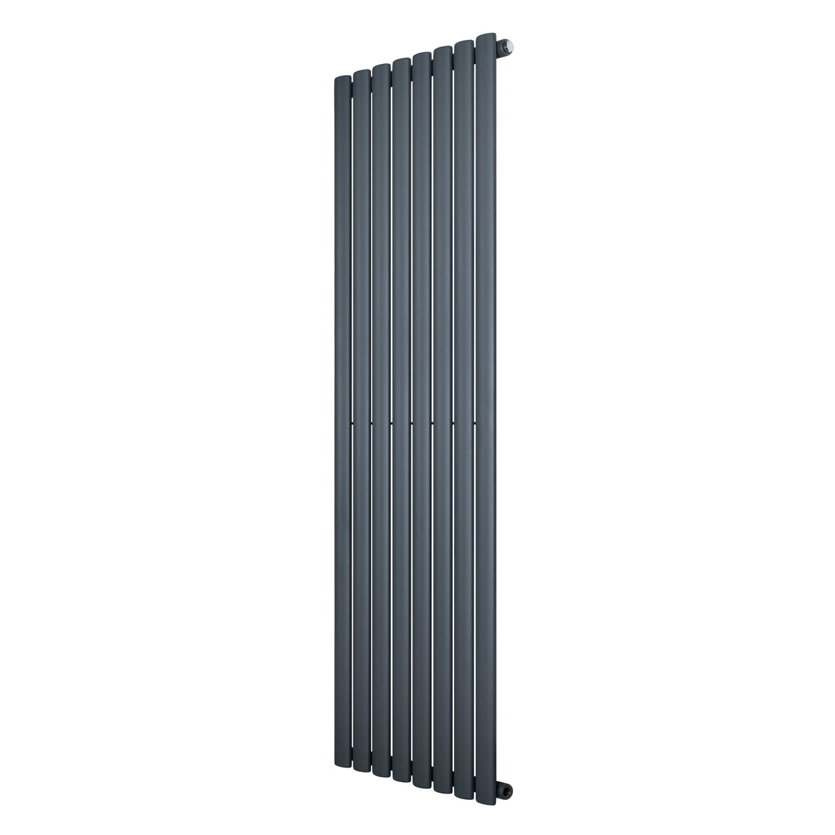 Sleek anthracite grey oval single column radiator, 1600 x 480mm, featuring a modern vertical design with smooth, matte finish