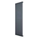 Sleek anthracite grey oval single column radiator, 1600 x 480mm, featuring a modern vertical design with smooth, matte finish