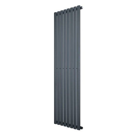Sleek anthracite grey oval single column radiator, 1600 x 480mm, featuring a modern vertical design with smooth, matte finish
