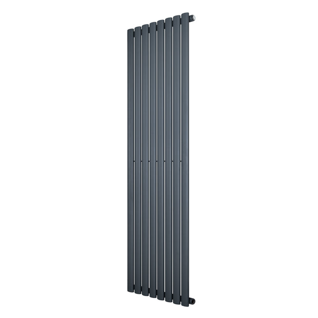 Sleek anthracite grey oval single column radiator, 1600 x 480mm, featuring a modern vertical design with smooth, matte finish
