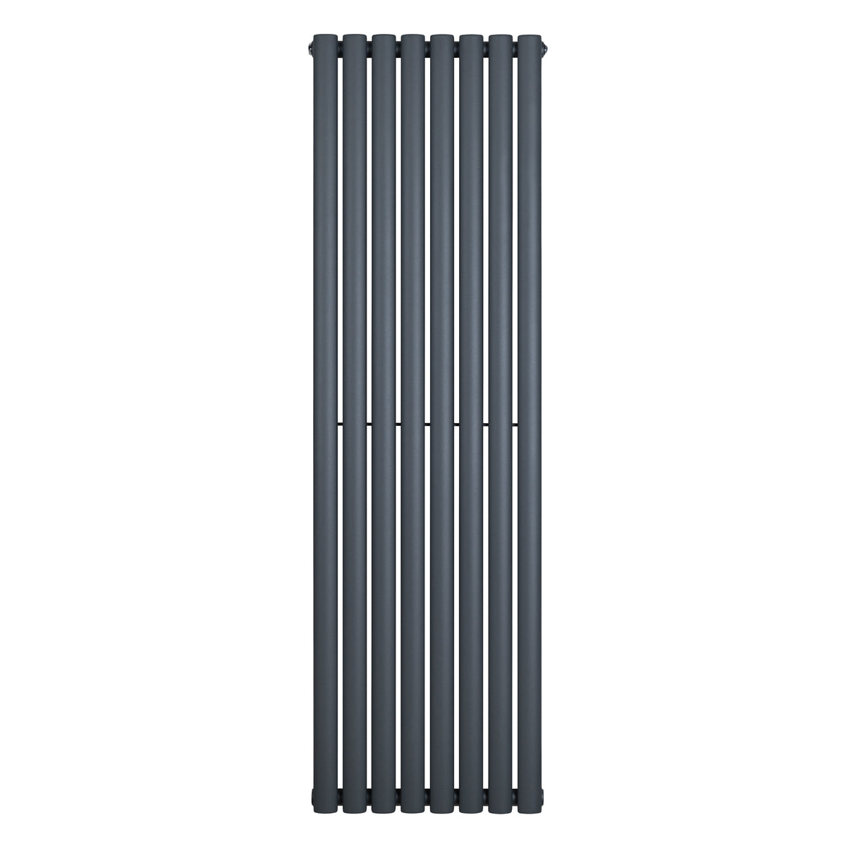 Sleek anthracite grey oval single column radiator, 1600 x 480mm, featuring a modern design with smooth, vertical lines and a matte finish