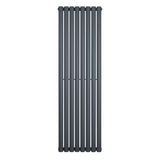 Sleek anthracite grey oval single column radiator, 1600 x 480mm, featuring a modern design with smooth, vertical lines and a matte finish