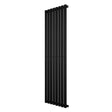 Sleek black oval single column radiator, 1600 x 480mm, featuring a modern design with smooth, vertical lines and a matte finish