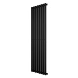 Sleek black oval single column radiator, 1600 x 480mm, featuring a modern design with smooth, vertical lines and a matte finish