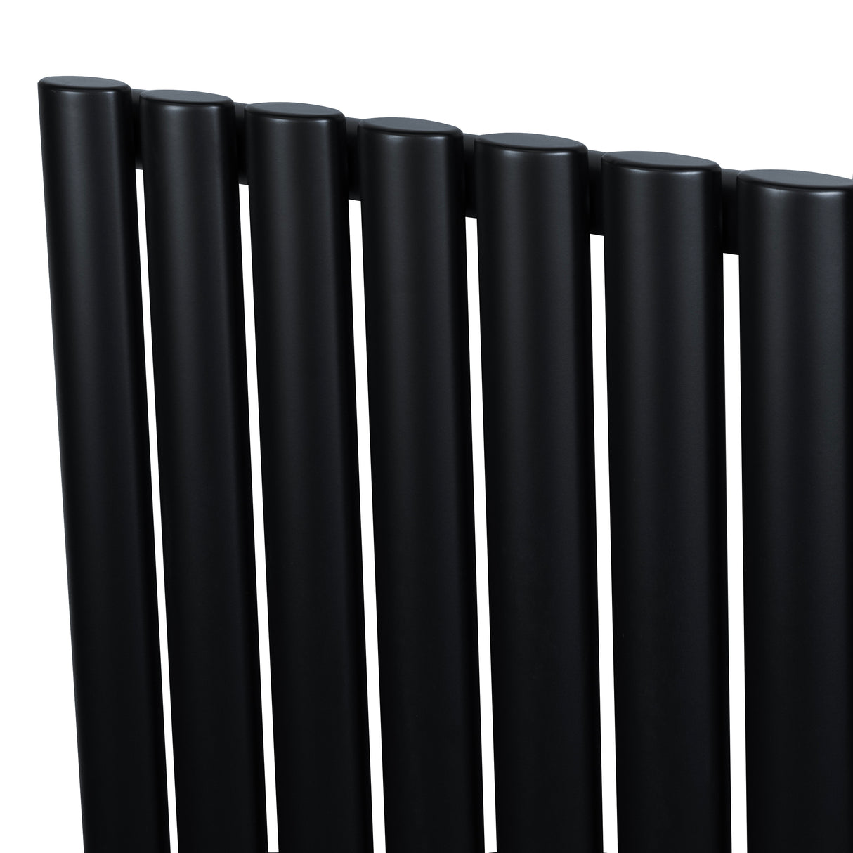 Sleek black oval single column radiator with smooth, cylindrical tubes, designed for modern heating solutions, 1600 x 480mm