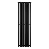 Sleek black oval single column radiator, 1600 x 480mm, featuring a modern design with smooth, matte finish and vertical lines