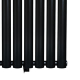 Sleek black oval single column radiator, 1600 x 480mm, featuring smooth matte finish and modern design, ideal for contemporary spaces