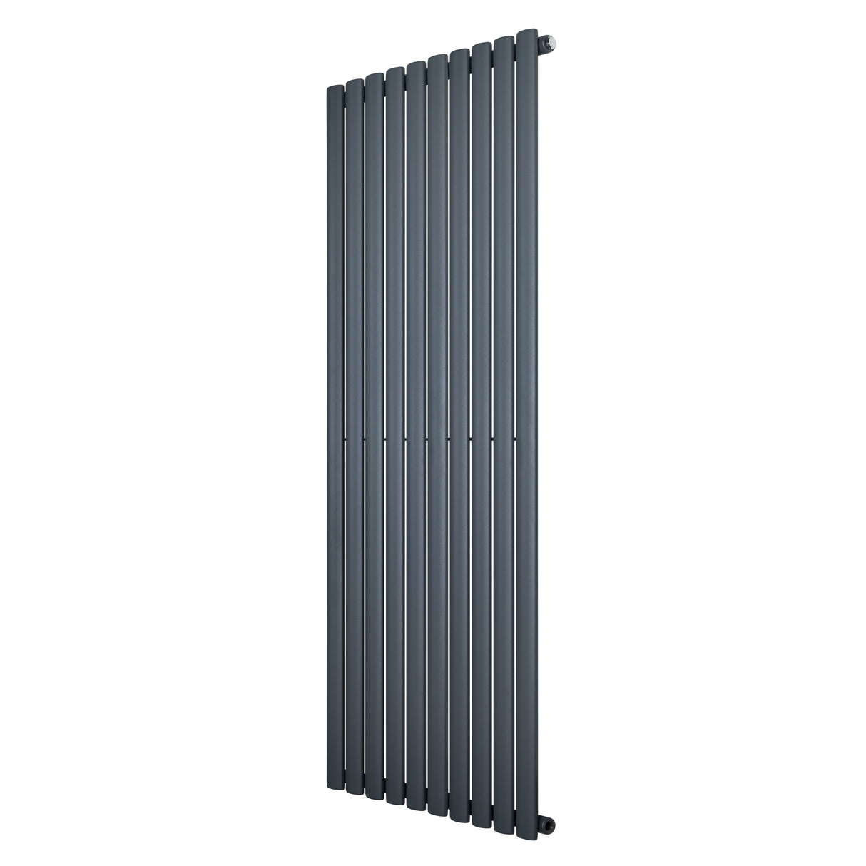 Sleek anthracite grey oval single column radiator, 1600 x 600mm, featuring vertical bars for modern heating solutions